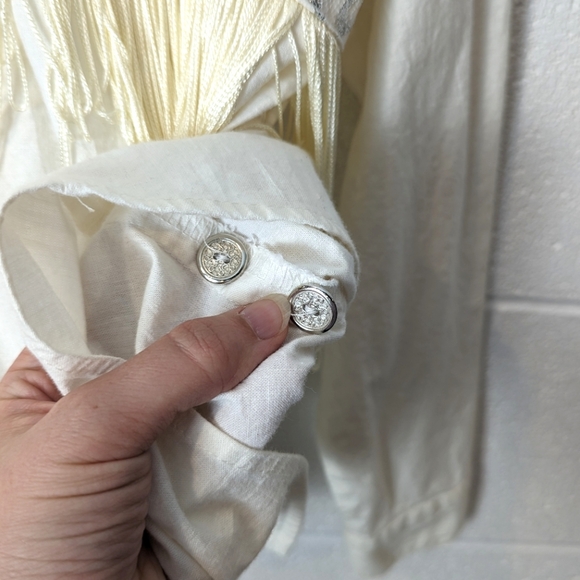 VINTAGE Lilia Smitty Western Cotton Button Up Ivory EUC Fringe Silver Cowgirl - Picture 10 of 14